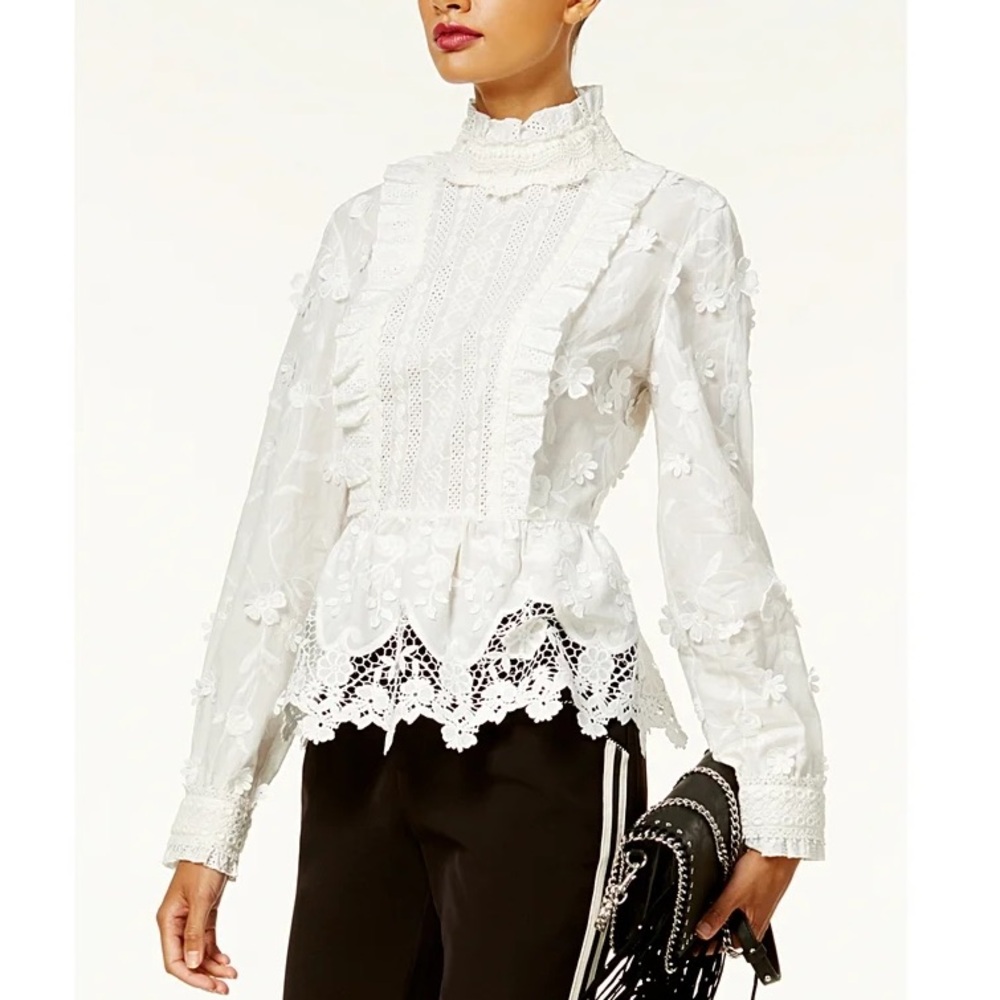 Anna Sui X INC International Concepts Lace Peplum Top Washed White
